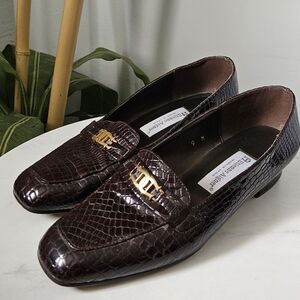 Brown Crocodile Pattern Loafers